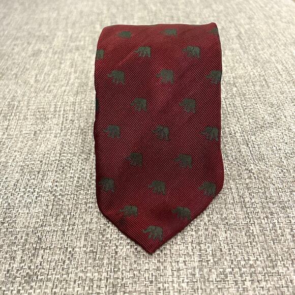 Valentino Vintage Silk Elephant Print Tie Burgundy Italian Made Classic